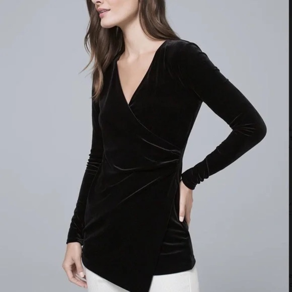 WHBM Elegant Black Velvet Wrap Top